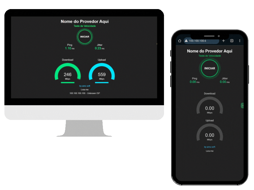SpeedTest no seu ISP com Ping Baixo - Medidor independente instalado pela AMS SOFT.